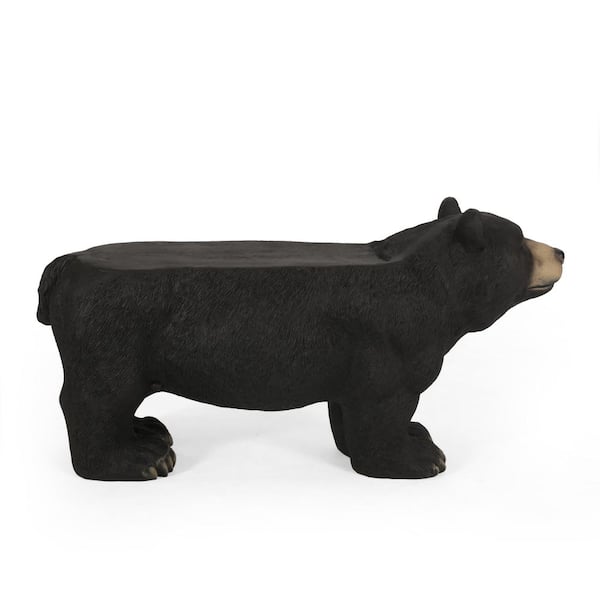 Matte Black Stone Garden Stool, Animal-Form Outdoor Ottoman