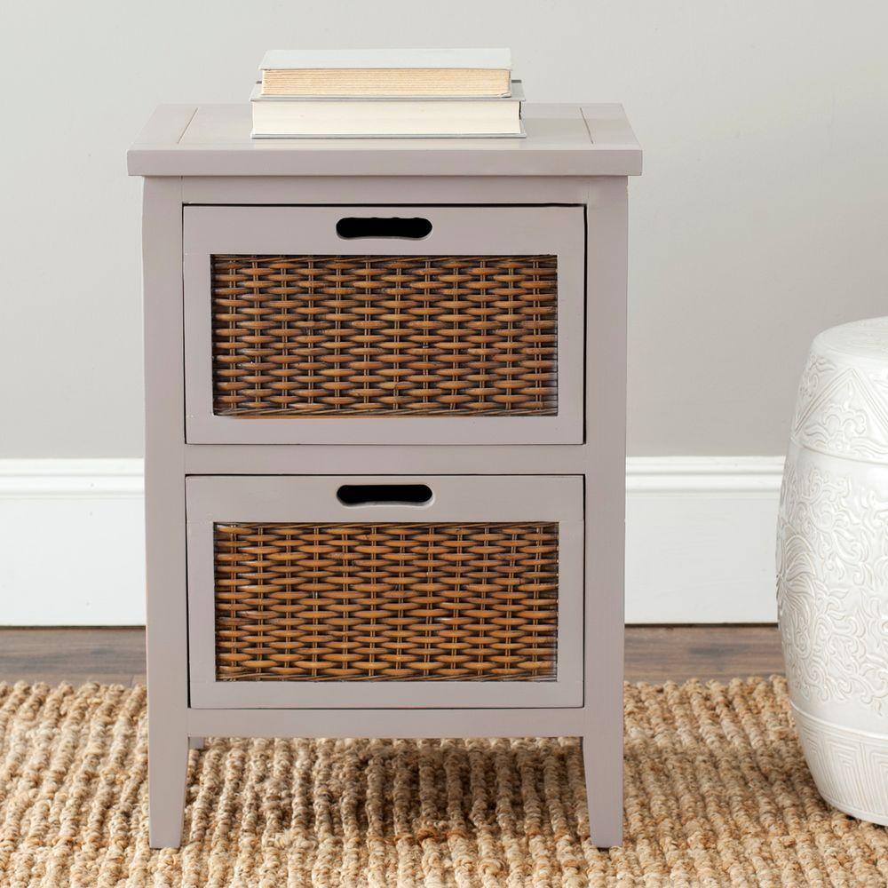 Gray Rectangular Wood End Table with Storage Drawers