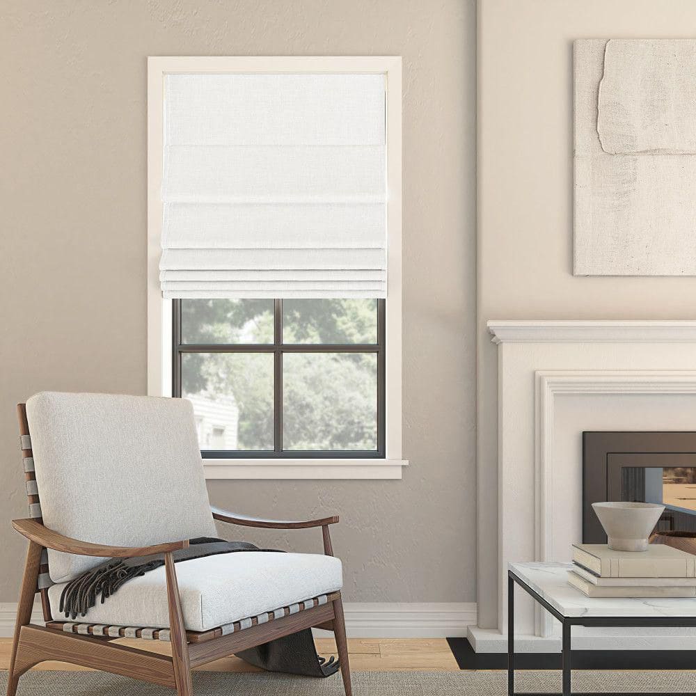 White Textured Fabric Cordless Blackout Roman Shade 39" x 64"