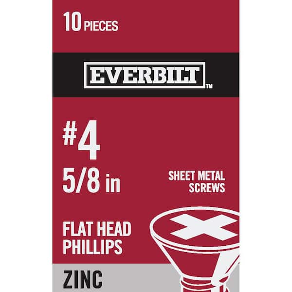 Everbilt #4 x 5/8 in. Phillips Flat Head Zinc Plated Sheet Metal Screw (10-Pack)