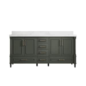 Hudson 72 in. W x 22 in. D x 36 in. H Double Sink Bath Vanity in Pewter Green with 2 in. Calacatta Nuvo Top