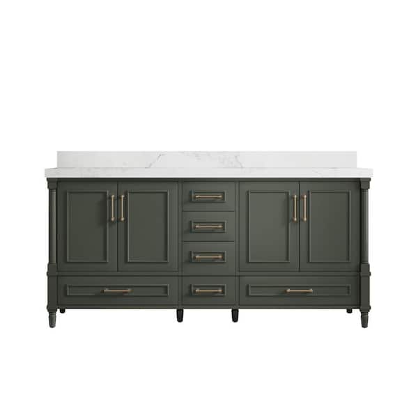 Willow Collections Hudson 72 in. W x 22 in. D x 36 in. H Double Sink Bath Vanity in Pewter Green with 2 in. Calacatta Nuvo Top