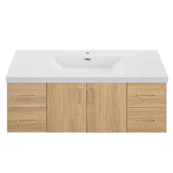 MinimalGrace 48 in. Single Sink Floating Oak Bath Vanity with White Resin Top