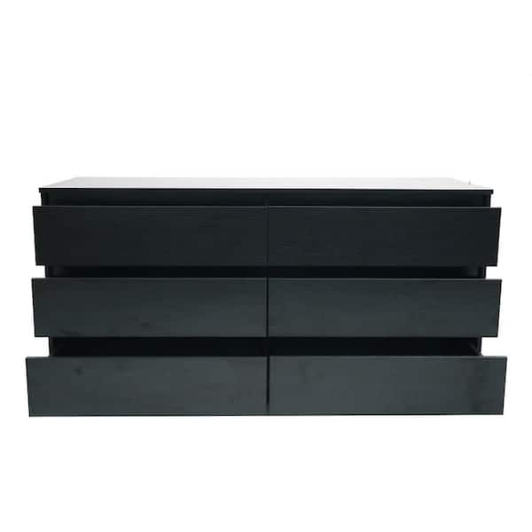 Kahomvis 6-Drawer Black Chest of-Drawers (27.93 in H. X 55.19 in W. X 19.69 in D.)