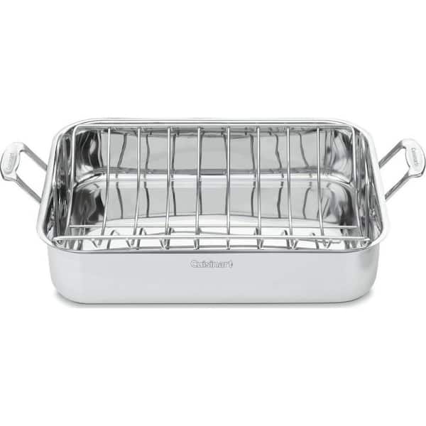 Adrinfly 16 in. Stainless Steel Heavy-duty Rectangular Roasting Rack Hassle Free with Riveted Handle