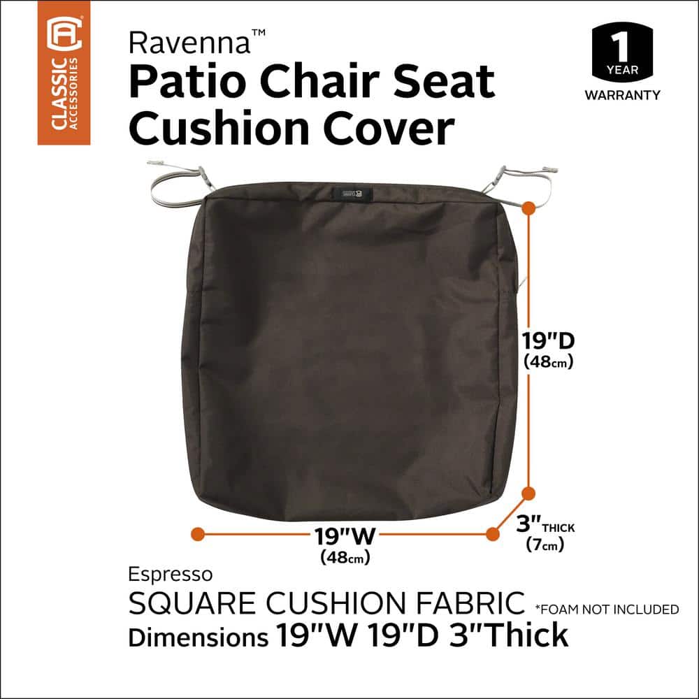 Espresso Water-Resistant Polyester Patio Seat Cushion Cover, 19 x 19 x 3 inch