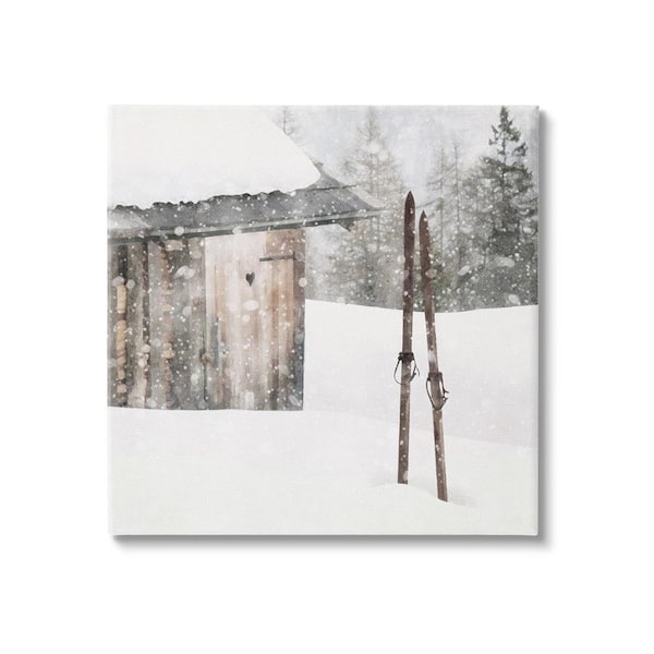 Stupell Industries Winter Cabin Skis byLSR Design Studio 1 Piece Unframed Graphic Print Nature Poster Art Print 24 in. x 24 in.