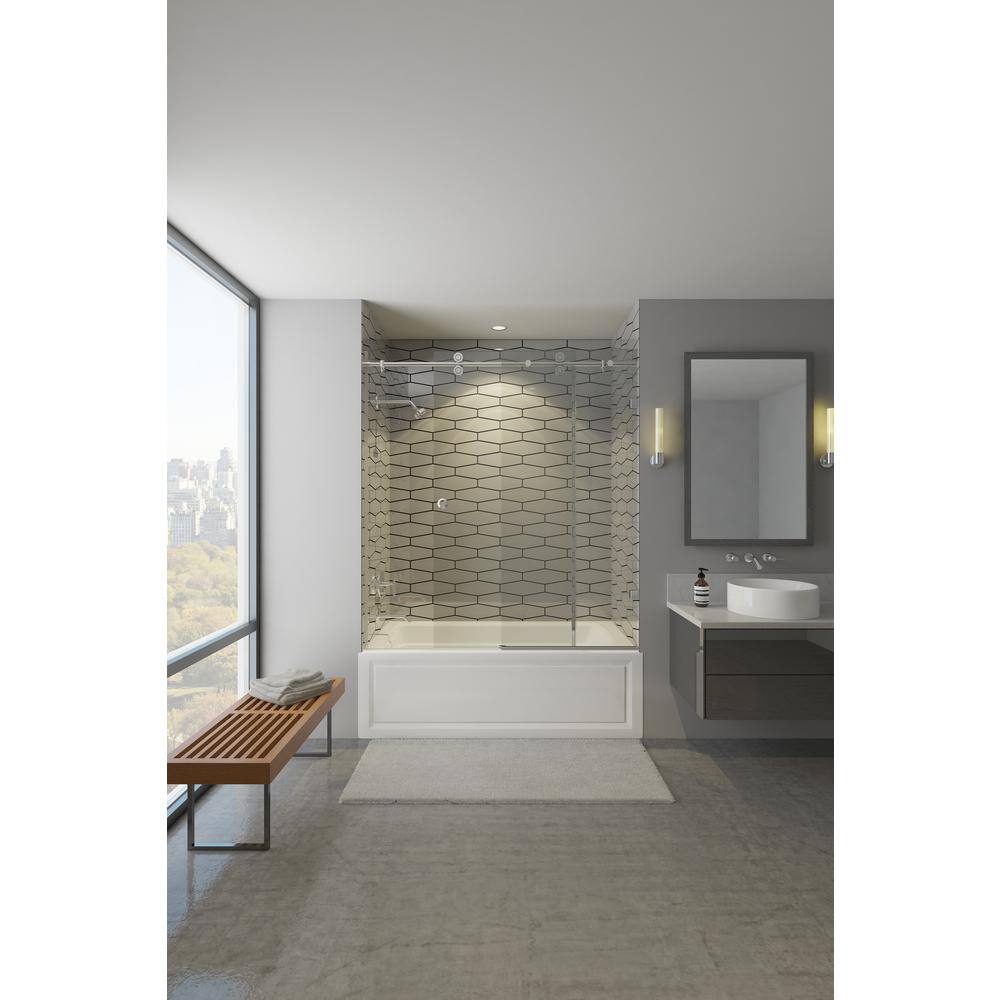 Model 7800 60 in. x 66 in. Frameless Sliding Tub Enclosure in Brushed Nickel with Circular Thru-Glass Pull price history on PriceWatchPro