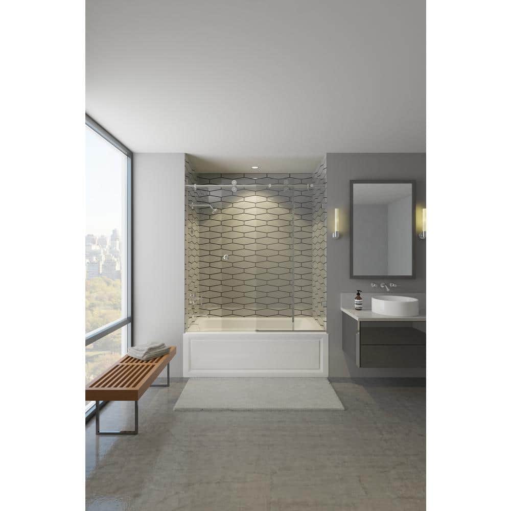 Model 8800 60 in. x 66 in. Frameless Sliding Tub Enclosure in Brushed Nickel with Circular Thru-Glass Pull price history on PriceWatchPro