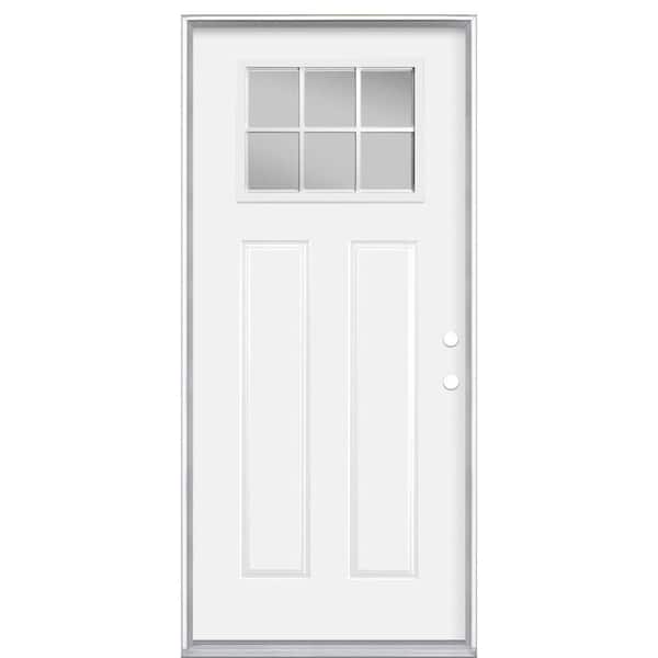 Masonite 36 in. x 80 in. 6 Lite Left Hand Inswing Primed Steel Prehung Front Exterior Door No Brickmold