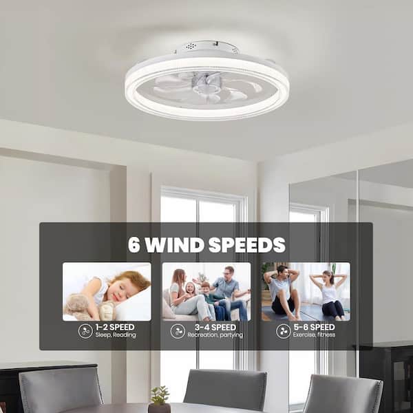 20 in. Modern Indoor White Round Flush Mount Bladeless Ceiling Fan with Integrated LED Light and Remote/App Control