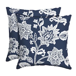 16 in. x 16 in. Sapphire Blue Ashland Jacobean Outdoor Square Pillow (2-Pack)