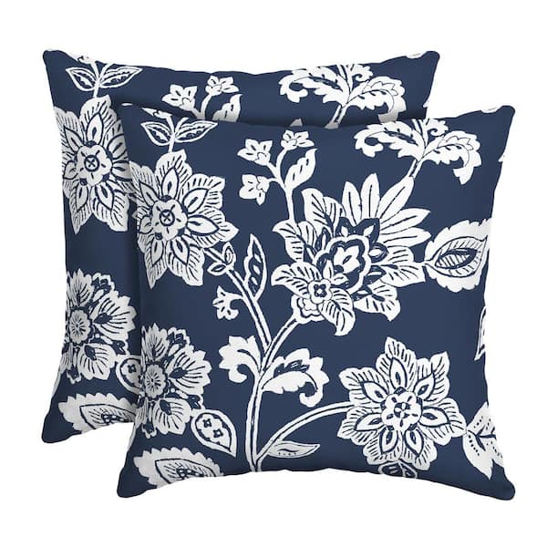 ARDEN SELECTIONS 16 in. x 16 in. Sapphire Blue Ashland Jacobean Outdoor Square Pillow (2-Pack)