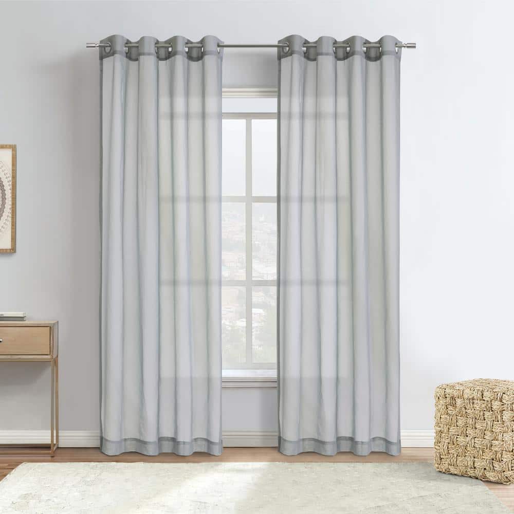 Gray Sheer Light Filtering Polyester Grommet Curtain Panel 52" x 63"