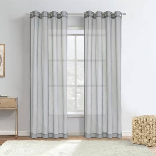 Habitat Luna Grey Polyester Textured 52 in. W x 63 in. L Grommet Indoor Light Filtering Curtain (Single Panel)
