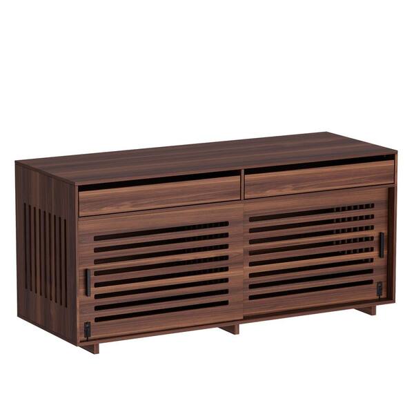FUFU&GAGA Dog Crate Furniture, Wood Dog Crate Kennel with 2 Drawers and Divider, Heavy Duty Dog Cage for Small Medium Dog, Walnut