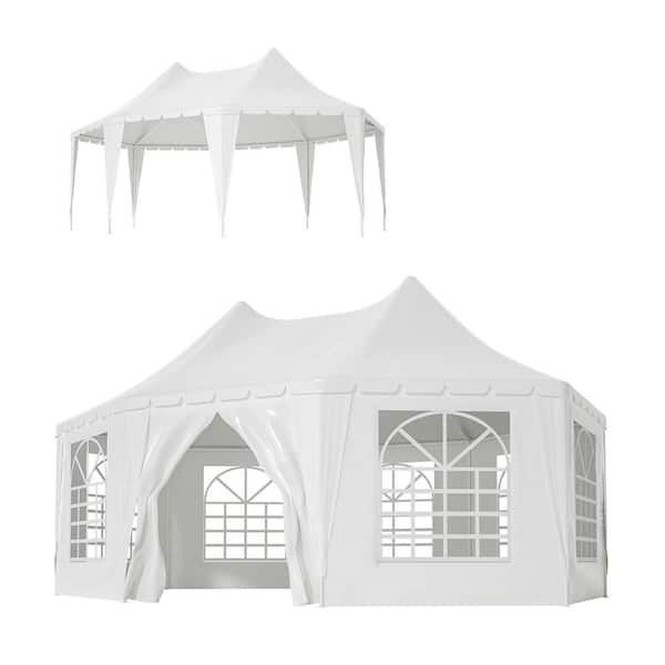 White 20 ft. x 15 ft. Waterproof Party Wedding Canopy Tent, Heavy Duty Gazebo with Sidewalls, Windows, 2 Storage Bags