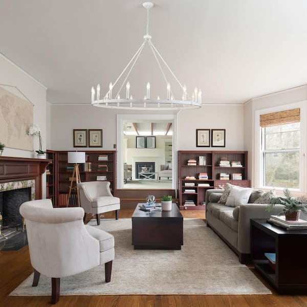 20-Light White Farmhouse Candle Style Hanging Wagon Wheel Chandelier Lighting for Kitchen Island