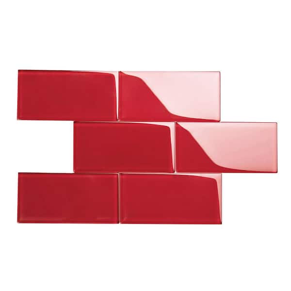 Giorbello Ruby Red 6 in. x 12 in. x 8mm Glass Subway Tile (5 sq. ft./Case)