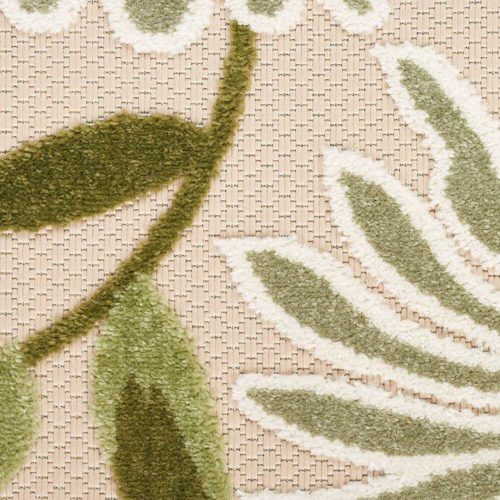 Ivory Green Floral Flatweave 9' x 12' Outdoor Rug
