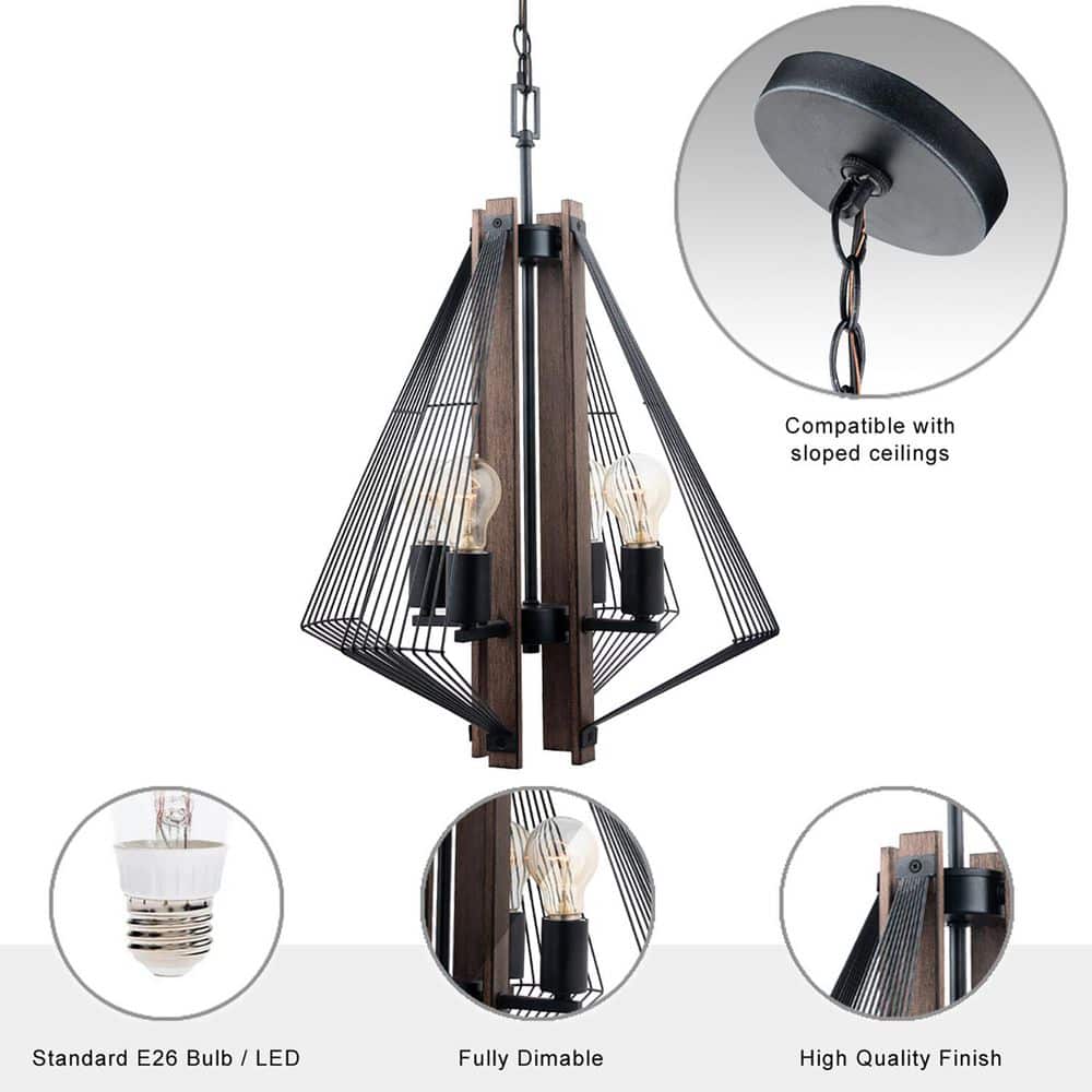 Zenith Black and Wood 24" Modern Pendant Light with LED Bulbs