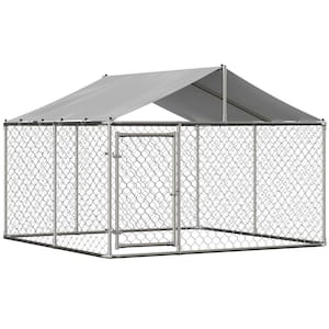 90 in. W x 90 in. D x 65 in. H Silver Galvanized Outdoor Heavy-Duty Dog Kennel Dog Pens