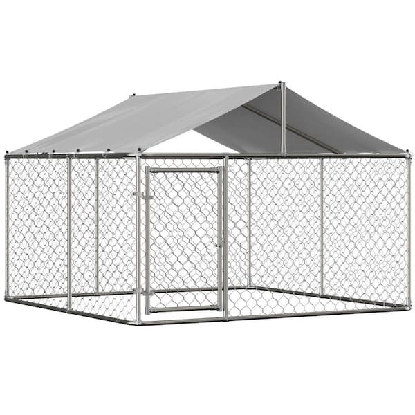 Amucolo 90 in. W x 90 in. D x 65 in. H Silver Galvanized Outdoor Heavy-Duty Dog Kennel Dog Pens