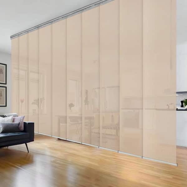 EMOH Sienna Mesh 120 in.- 218 in. W x 116 in. L Adjustable 10-Panel Satin Nickel Double Rail Panel Track with 23.5 in. Slates
