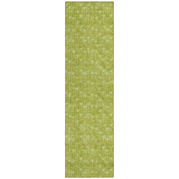 Moss Green 2 ft. x 8 ft. Geometric Indoor / Outdoor Area Rug