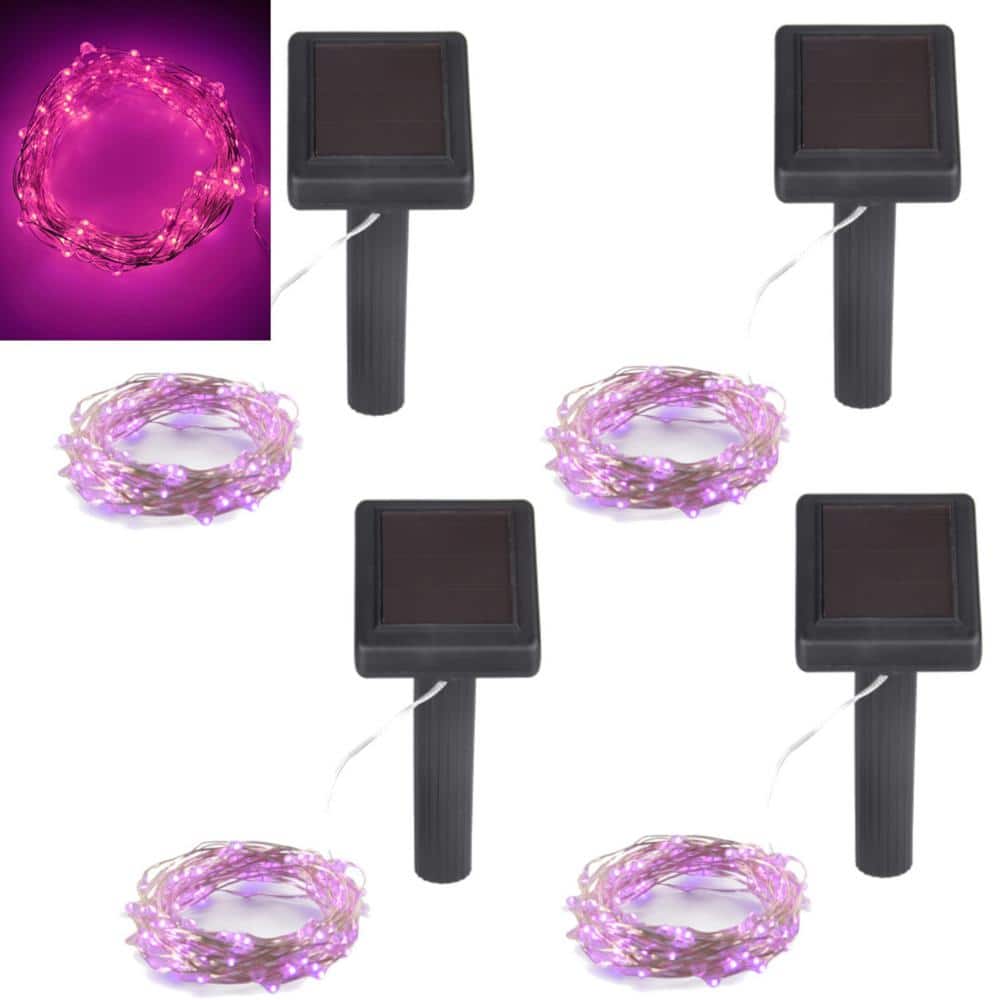 Outdoor 100-Light 20 ft. Solar Pink Integrated LED String Light (4-Pack)