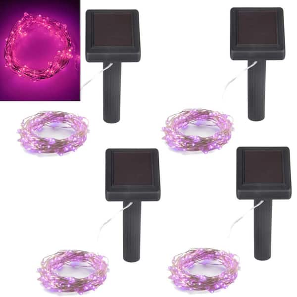 Unbranded Outdoor 100-Light 20 ft. Solar Pink Integrated LED String Light (4-Pack)