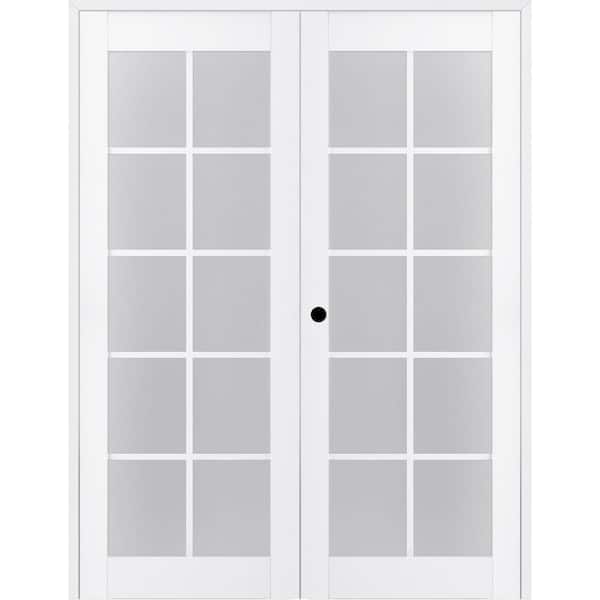 Belldinni Paola 36 in. x 80 in. Right Hand 10-Lite Frosted Glass Bianco Noble Finished Wood Composite Double Prehung French Door