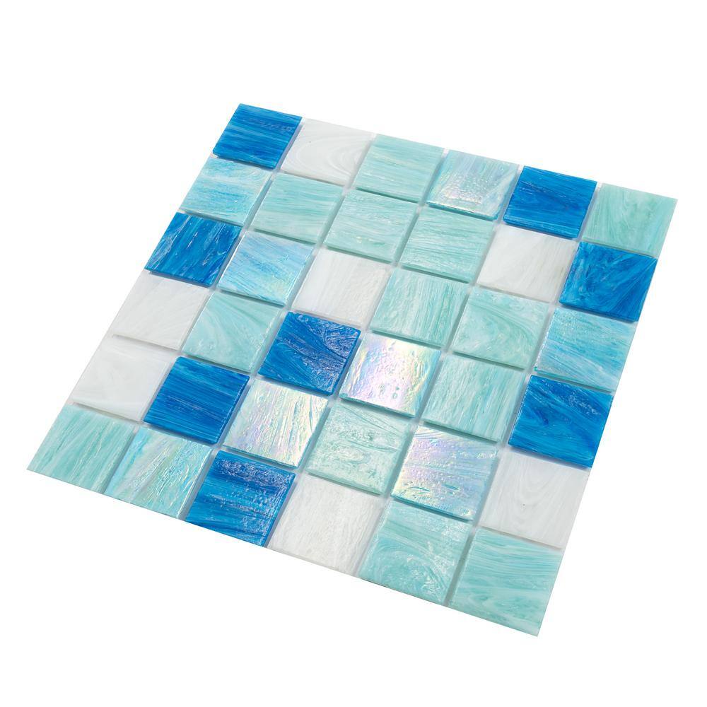 Mingles 12" x 12" Blue and White Glass Mosaic Tile
