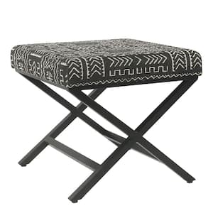 Black and White Fabric Rectangle Accent Ottoman