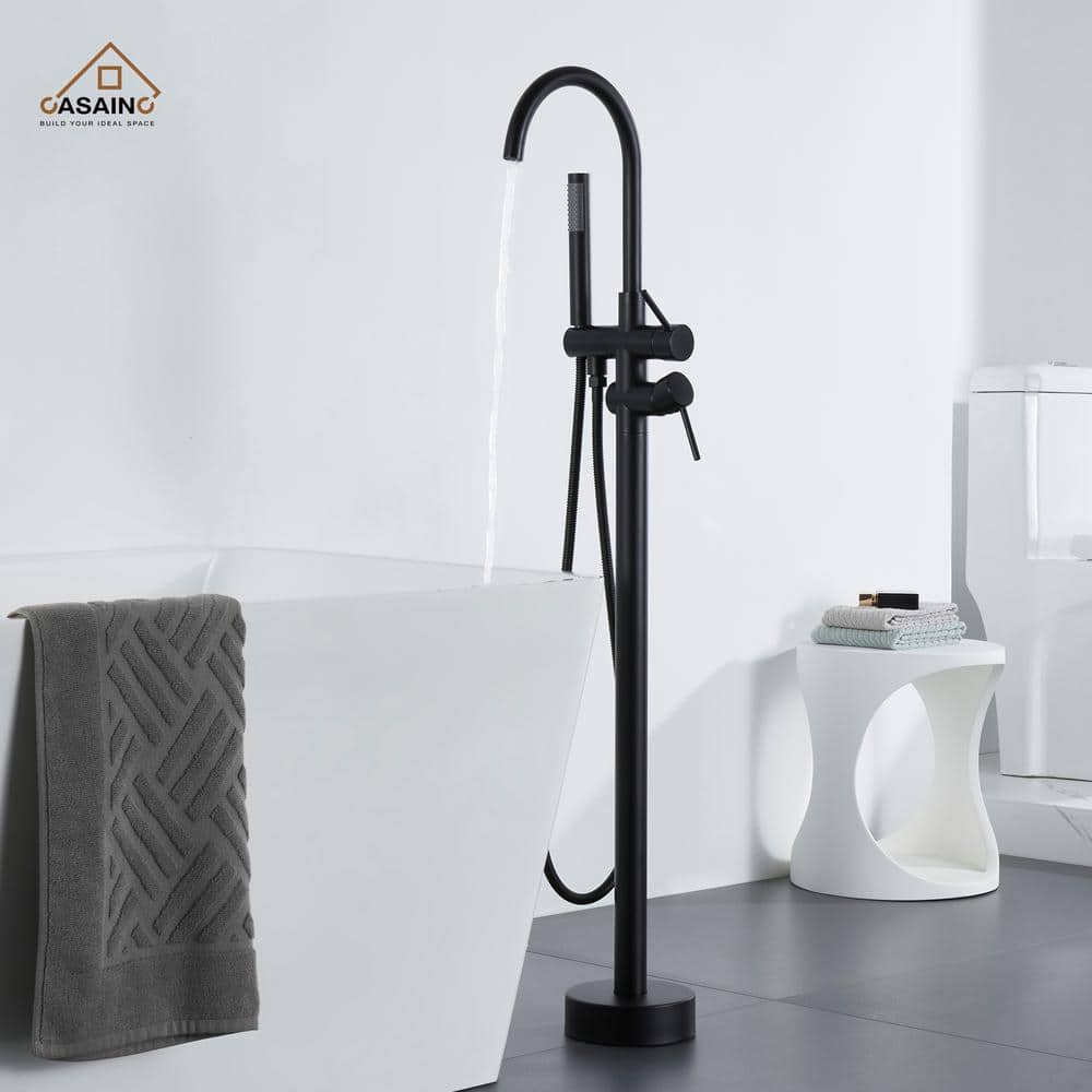 Matte Black Freestanding Tub Faucet with Hand Shower