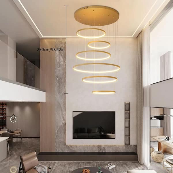 OUKANING 6-Light Dimmable Integrated LED Gold Modern 6 Rings