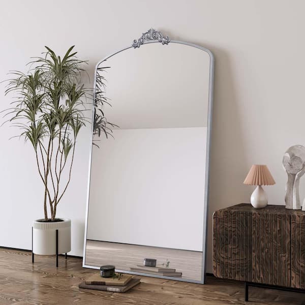 Silver 36 in. W x 66 in. H Arch Metal Framed Floor Mirror, Full Length Mirror Wall Mirror for Living Room, Cloakroom