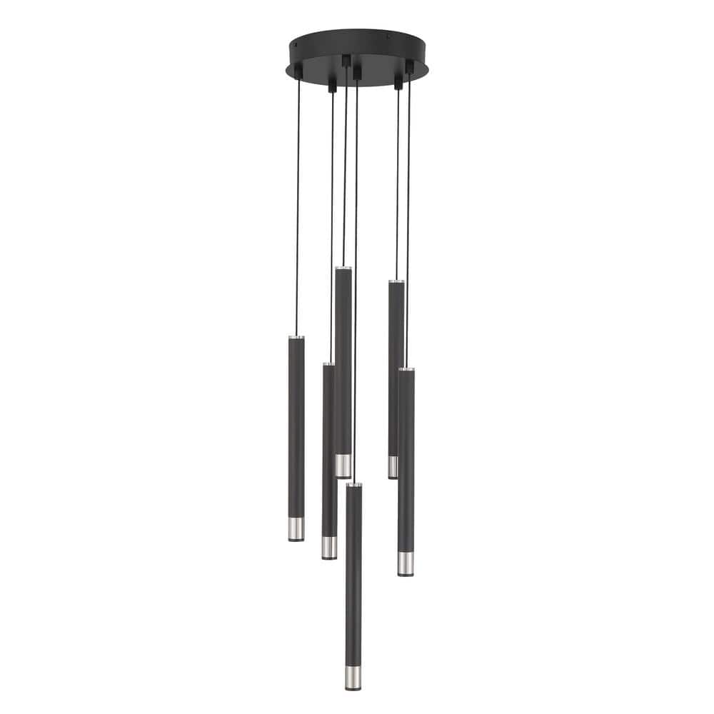 Coal and Brushed Nickel 6-Light LED Pendant with Clear Acrylic Shade