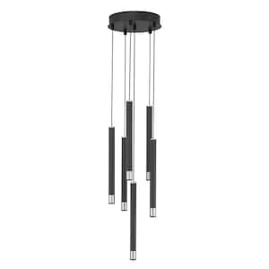 Wand 160-Watt Equivalence Integrated LED Black and Brushed Nickel Cylinder Pan Pendant with Clear Acrylic Shade