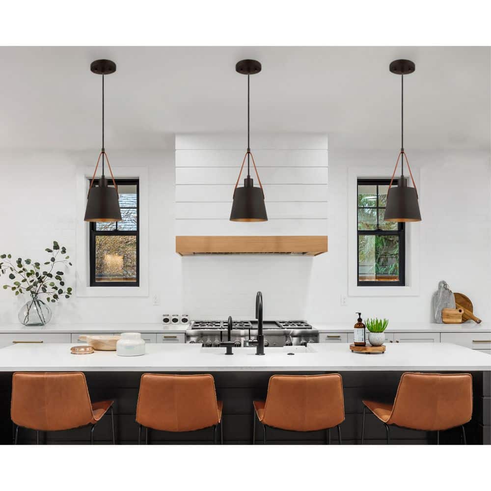 Pasco Mini Pendant Light with Leather Strap, Black-Bronze Finish