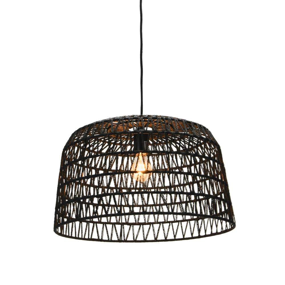 Farmhouse Black Woven Paper Rope LED Chandelier, 20.5"