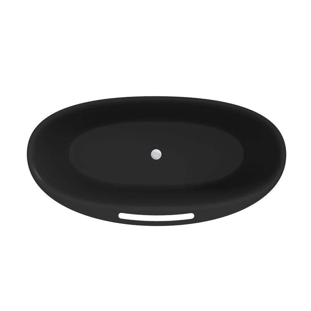Matte Black 63'' Freestanding Composite Soaking Bathtub