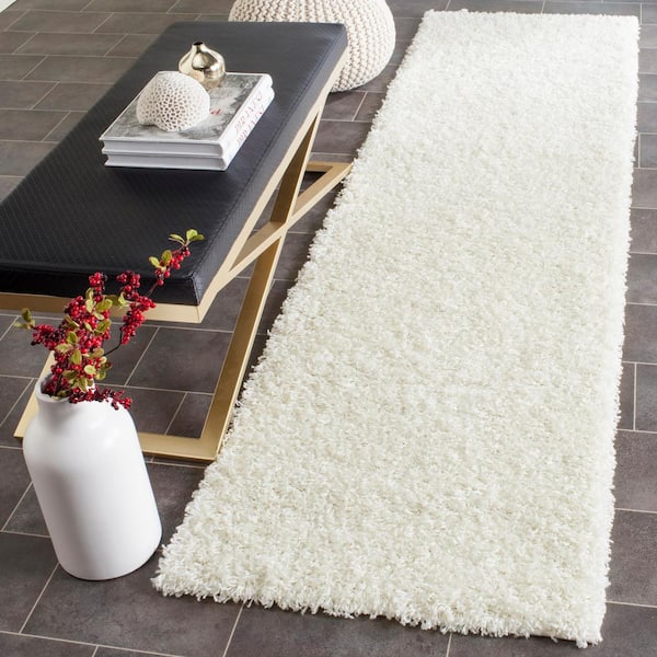 Athens Shag White 2 ft. x 10 ft. Solid Runner Rug