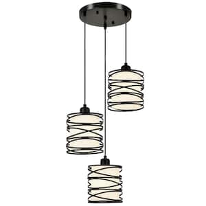 Jasslynn 40 Watt 3 Light Black Modern Pendant Light with Cylinder Cream Glass Shade for Living Room Foyer