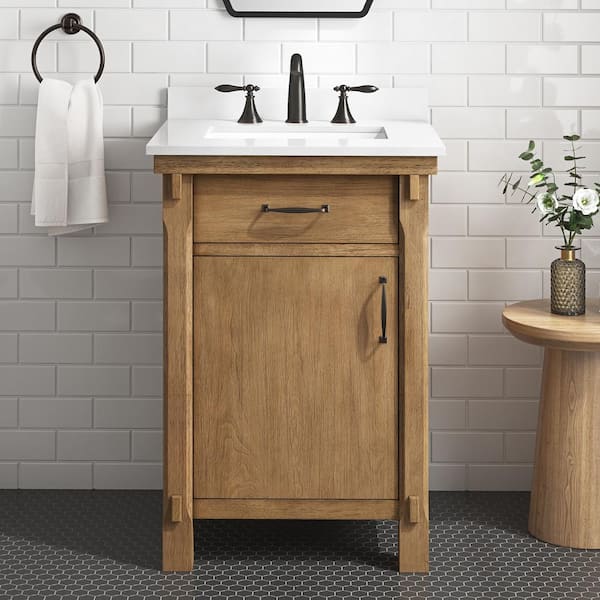 Home Decorators Collection Bellington 24 in. Single Sink Almond Toffee Bath Vanity with White Engineered Stone Top (Assembled)