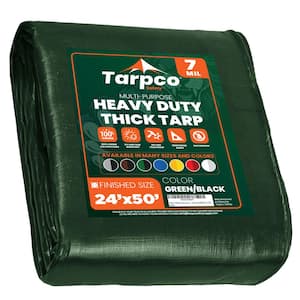 24 ft. x 50 ft. Green/Black 7 Mil Heavy Duty Polyethylene Tarp, Waterproof, UV Resistant, Rip and Tear Proof