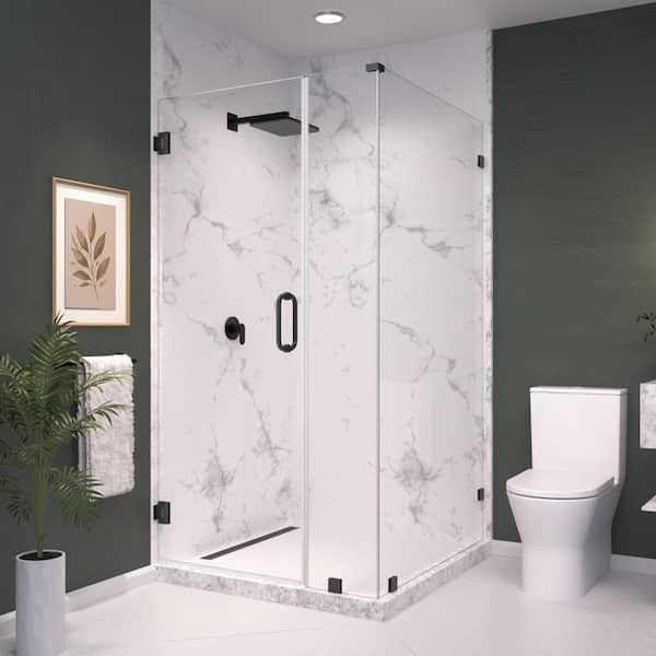 Nirvana 38 in. W x 38 in. L x 76 in. H Pivot Frameless Corner Shower Enclosure in Matte Black with 3/8 in. Clear Glass