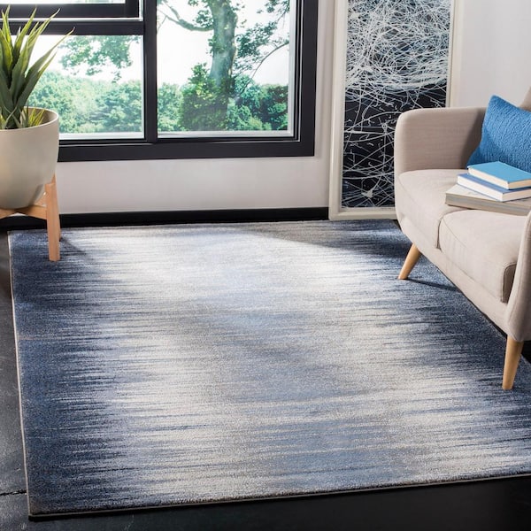 Galaxy Blue/Navy 9 ft. x 12 ft. Striped Abstract Area Rug