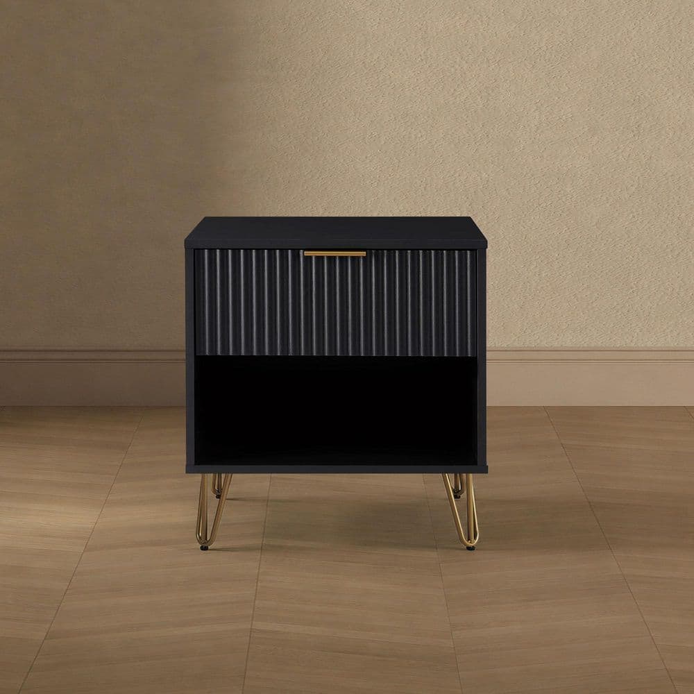 DUMBO Modern Black 1-Drawer 20.07 in. W Nightstand with SNAP Assembly - Tool-Free, Effortless Setup