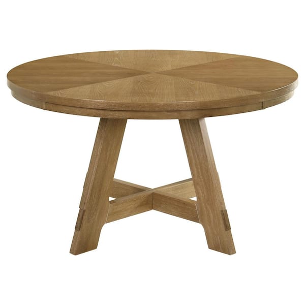 Danvers Transitional Brown Oak Wood Top 54 in. Trestle Dining Table Seats 6